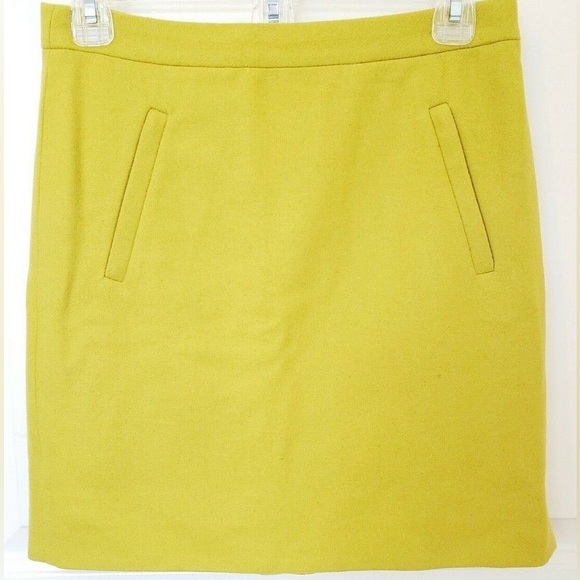 J. Crew Zip Pocket Wool Mini Skirt Citron Yellow Sz 2 - Picture 4 of 8